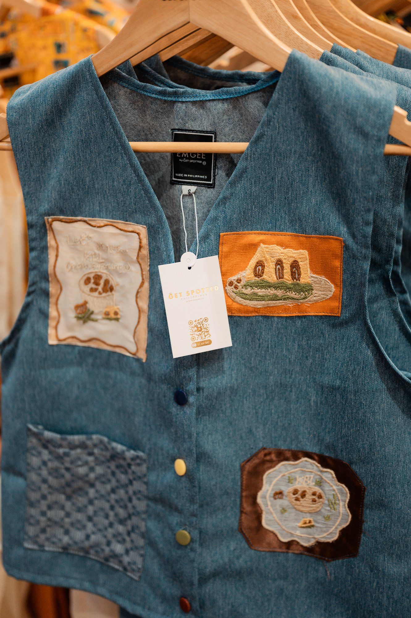 EMGEE by Get Spotted denim vest with patchwork