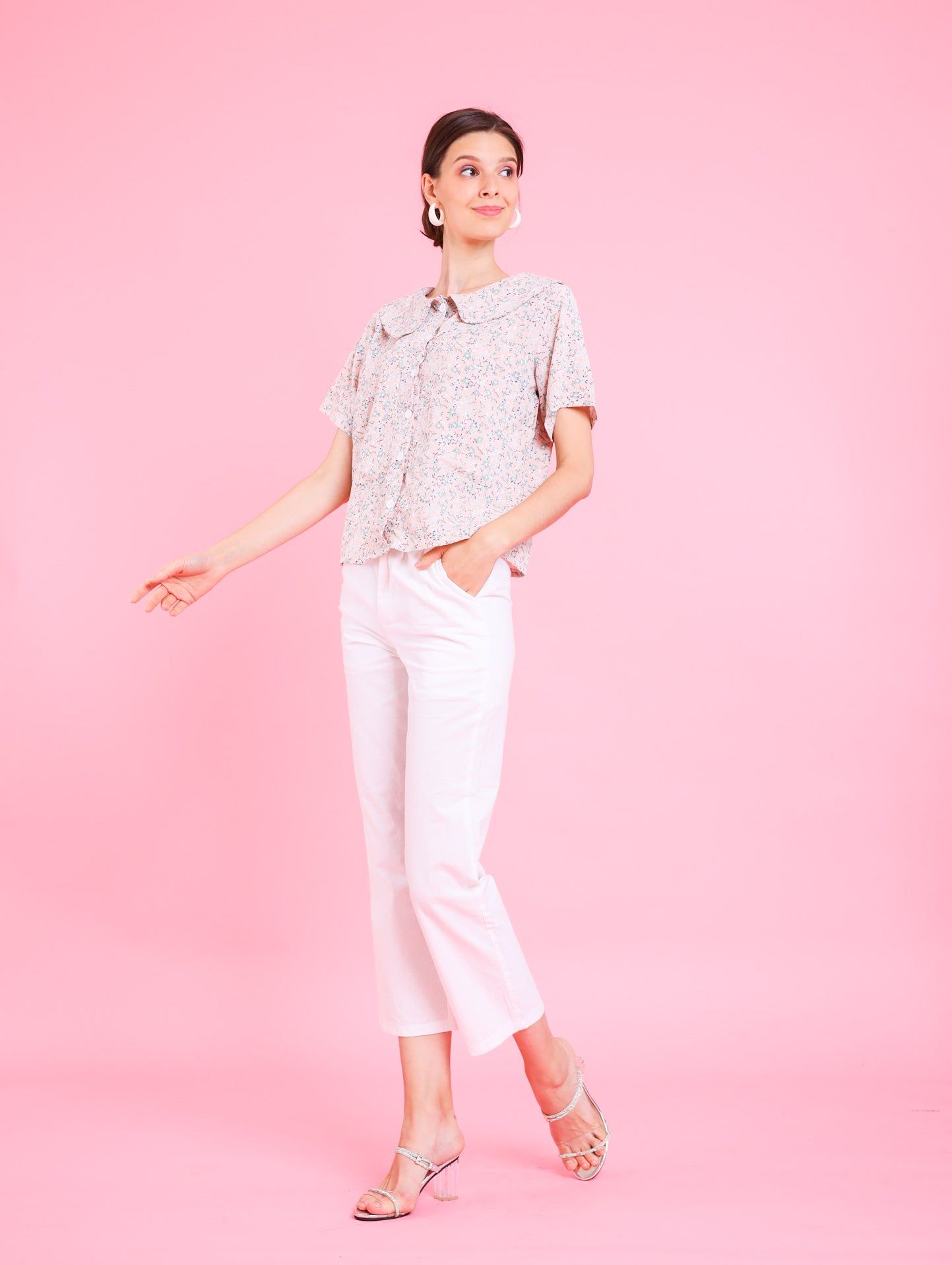GET SPOTTED SHOP STOCKS Barbiecore: Sofia Collared Top