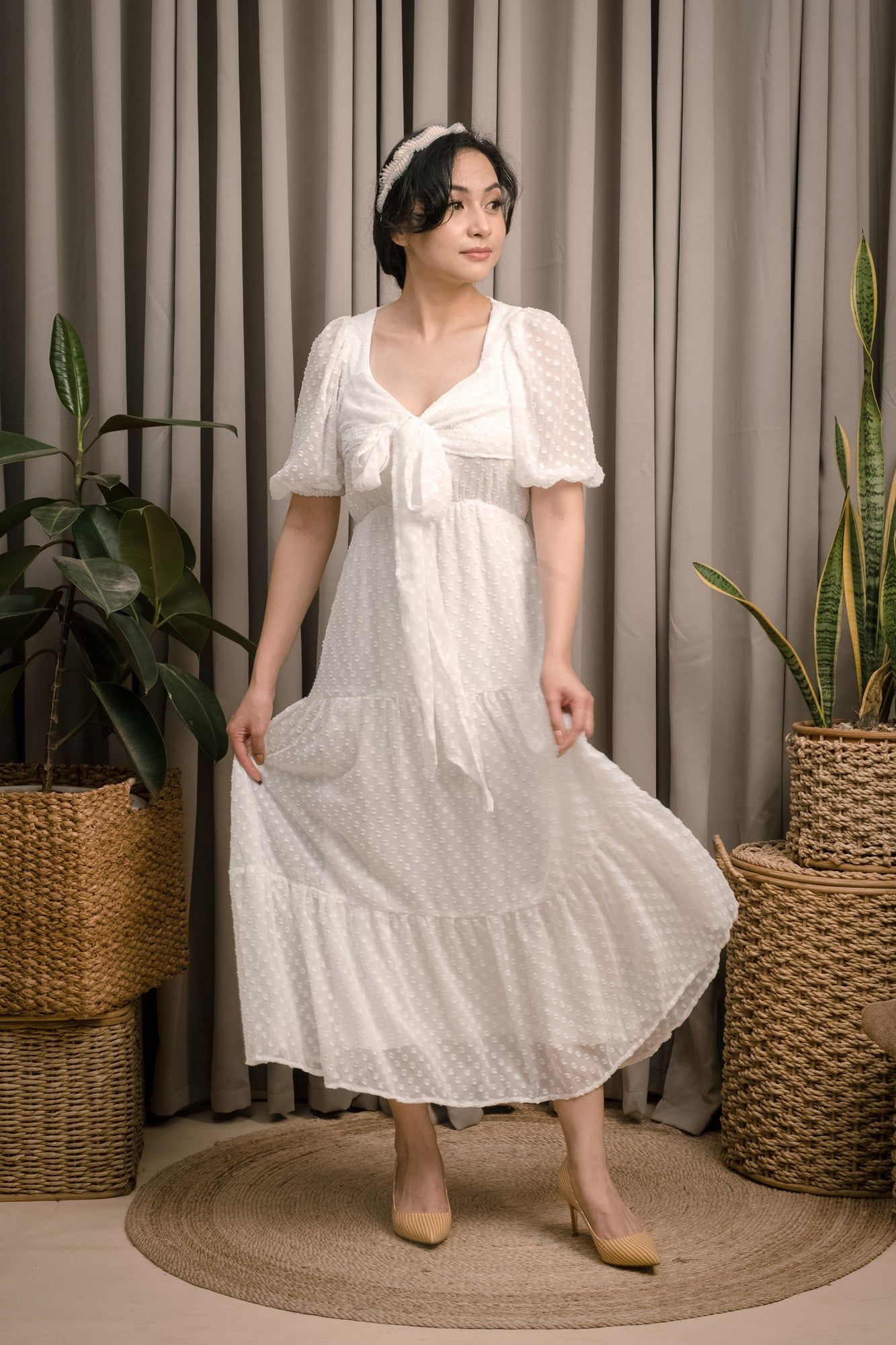 Mason Front Tie Textured Midi Dress