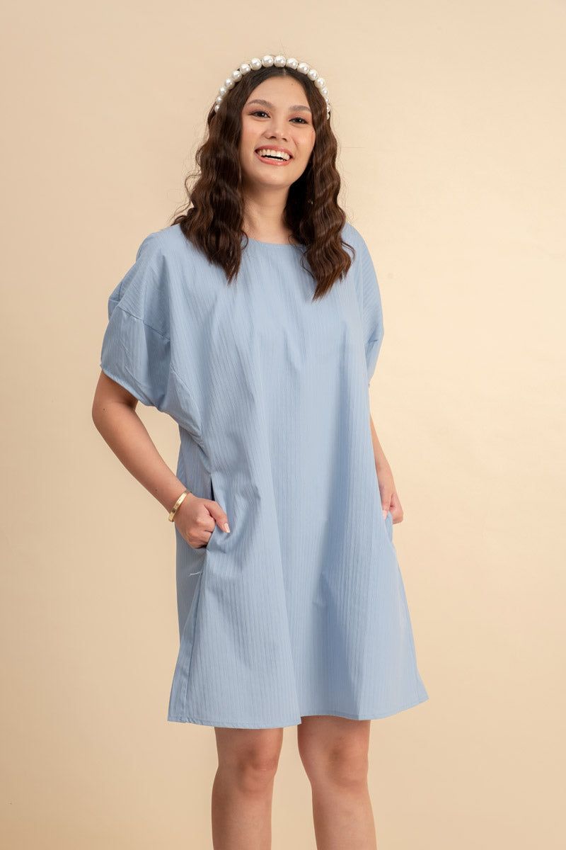 Sofie Bubble Sleeve Dress in Blue