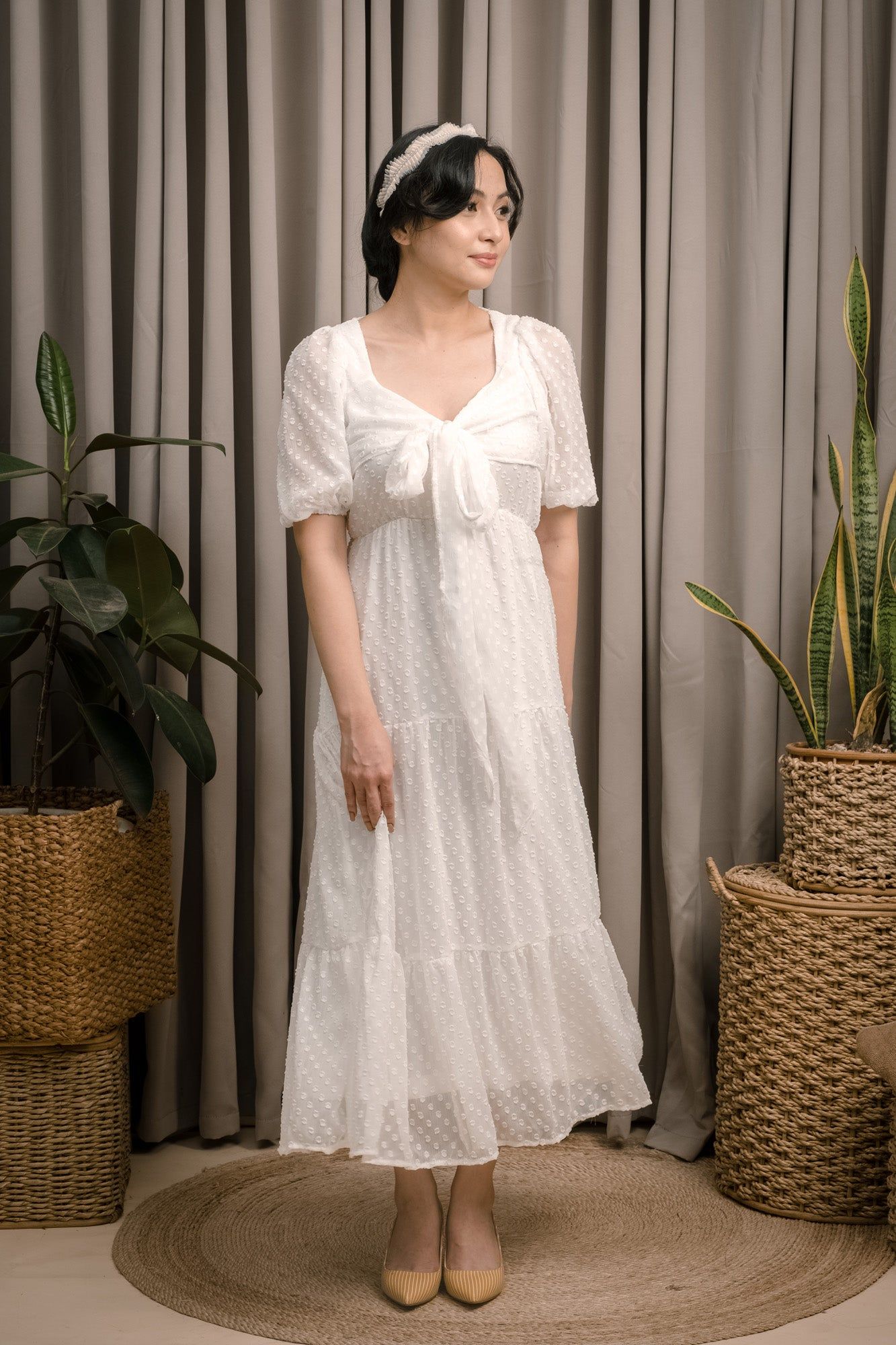 Mason Front Tie Textured Midi Dress