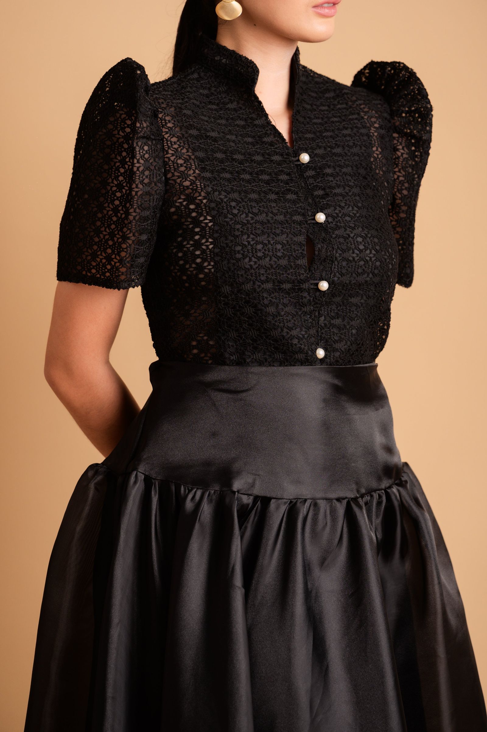 Modern Filipiniana: Nieves Top in Black