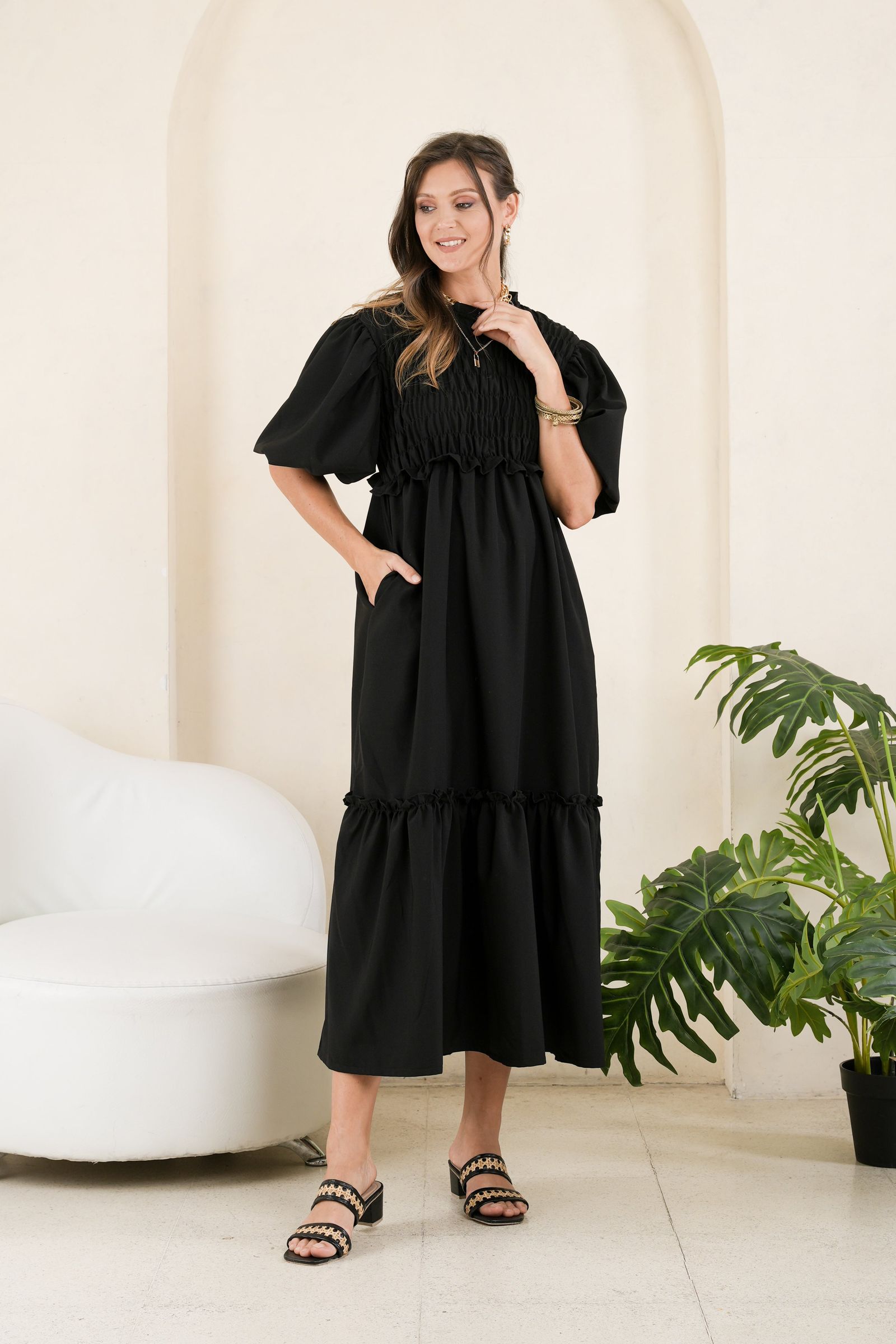 GET SPOTTED SHOP STOCKS GS Black: Herna Smocked Dress