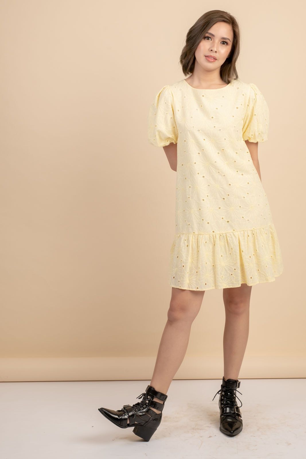 Johanna Yellow Eyelet Dress