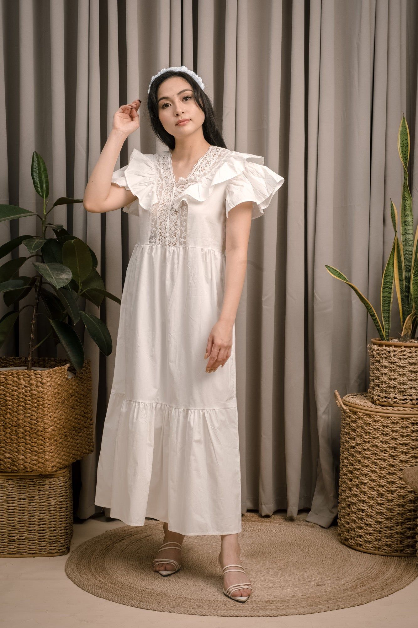 Maeve White Dress with Ruffles