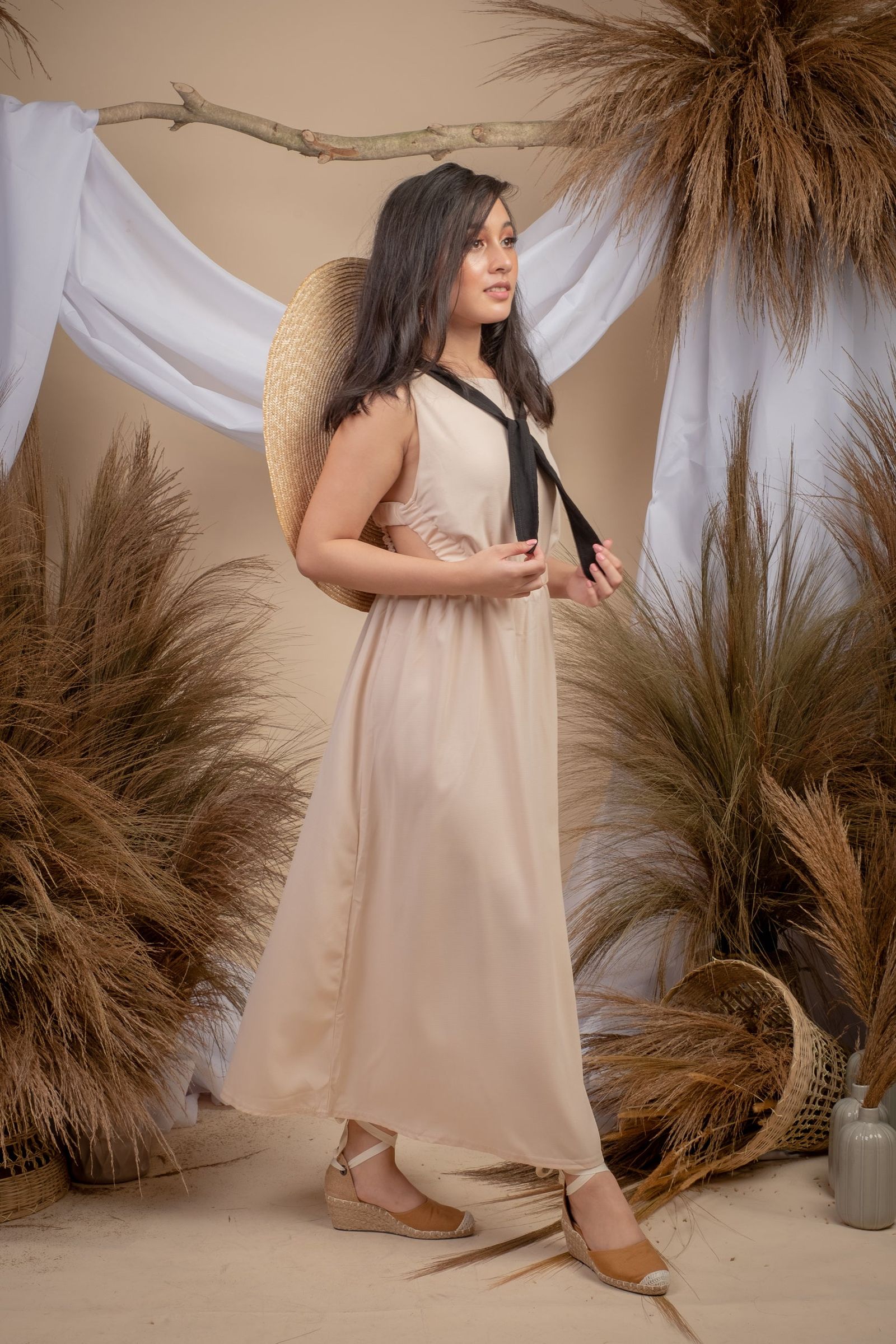 Maia Sexy Back Summer Dress in Apricot