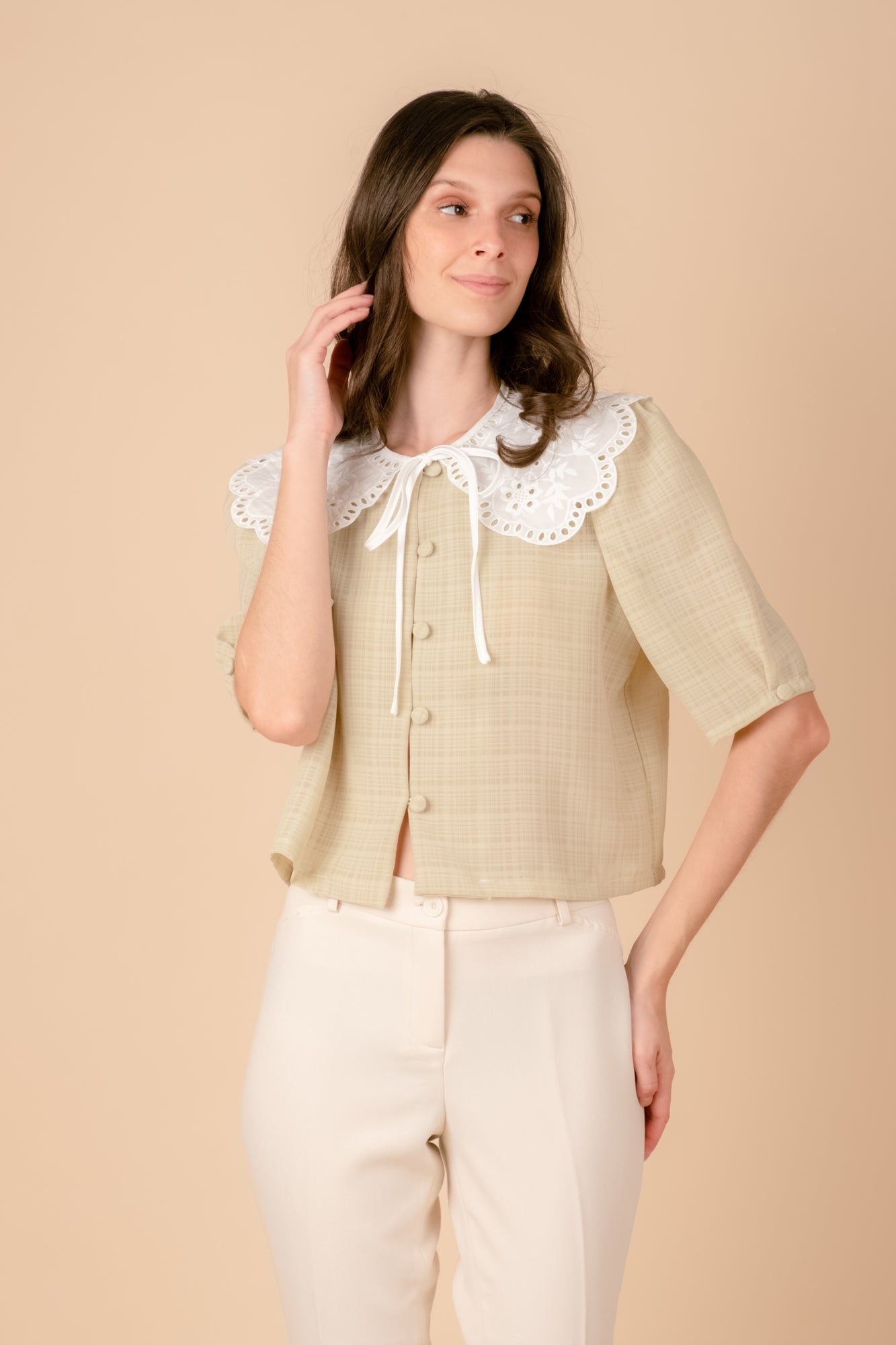 Shop Hygge x GS: Peter Pan Collar Top in Mint