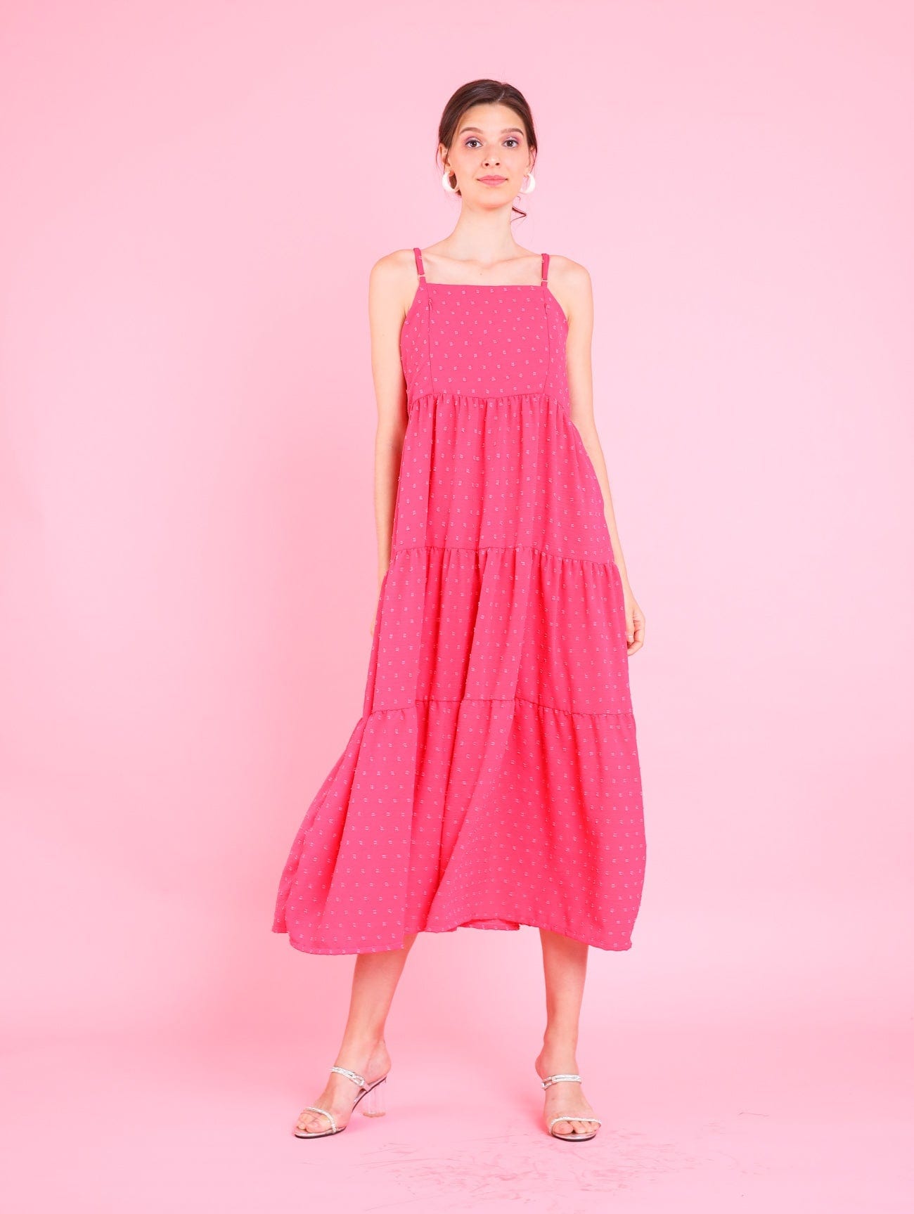 GET SPOTTED SHOP STOCKS Barbiecore: Eteri Tiered Dress