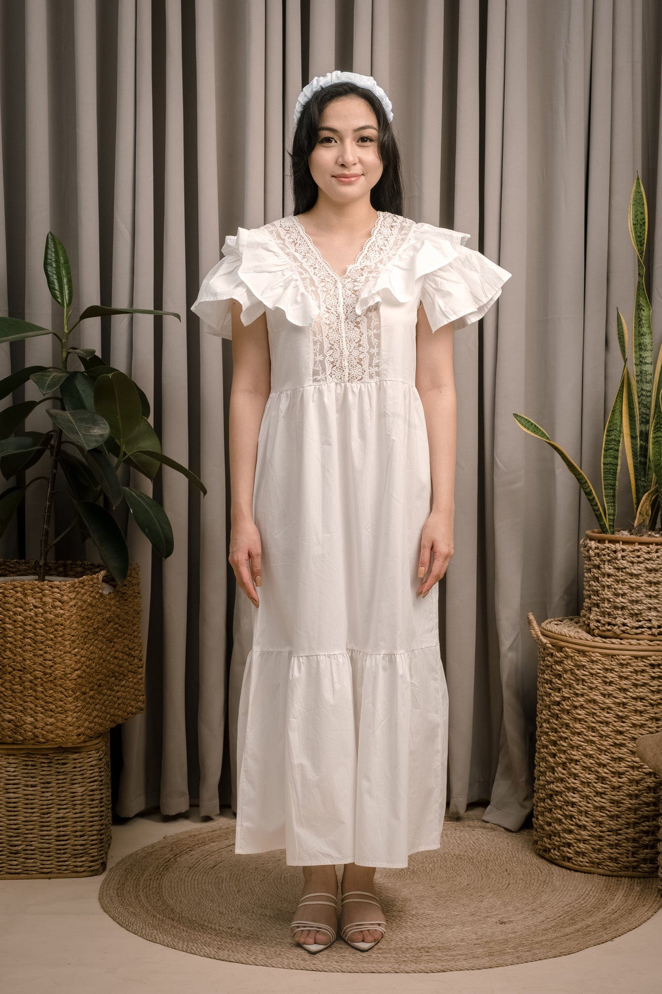 Maeve White Dress with Ruffles