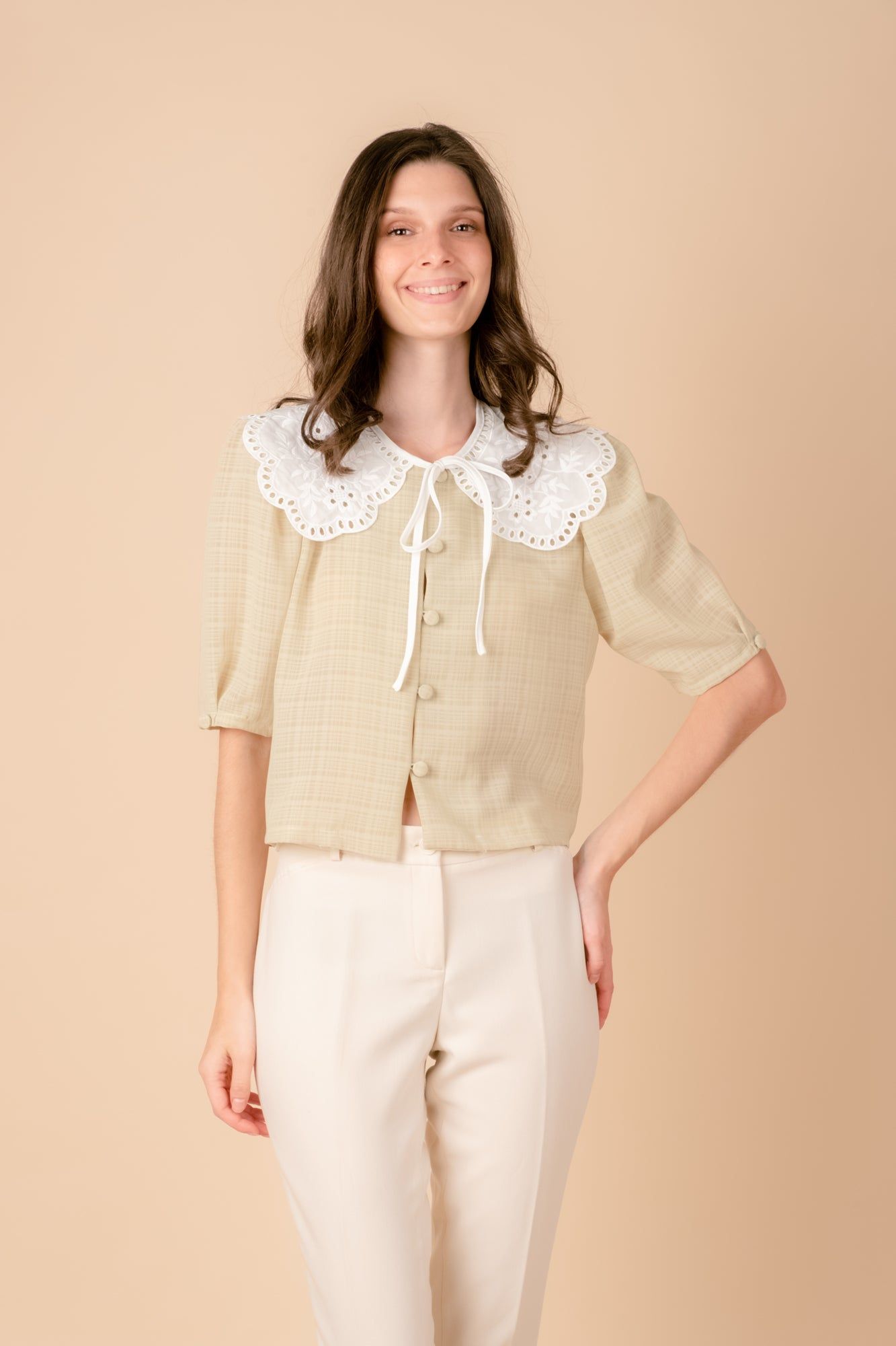 Shop Hygge x GS: Peter Pan Collar Top in Mint