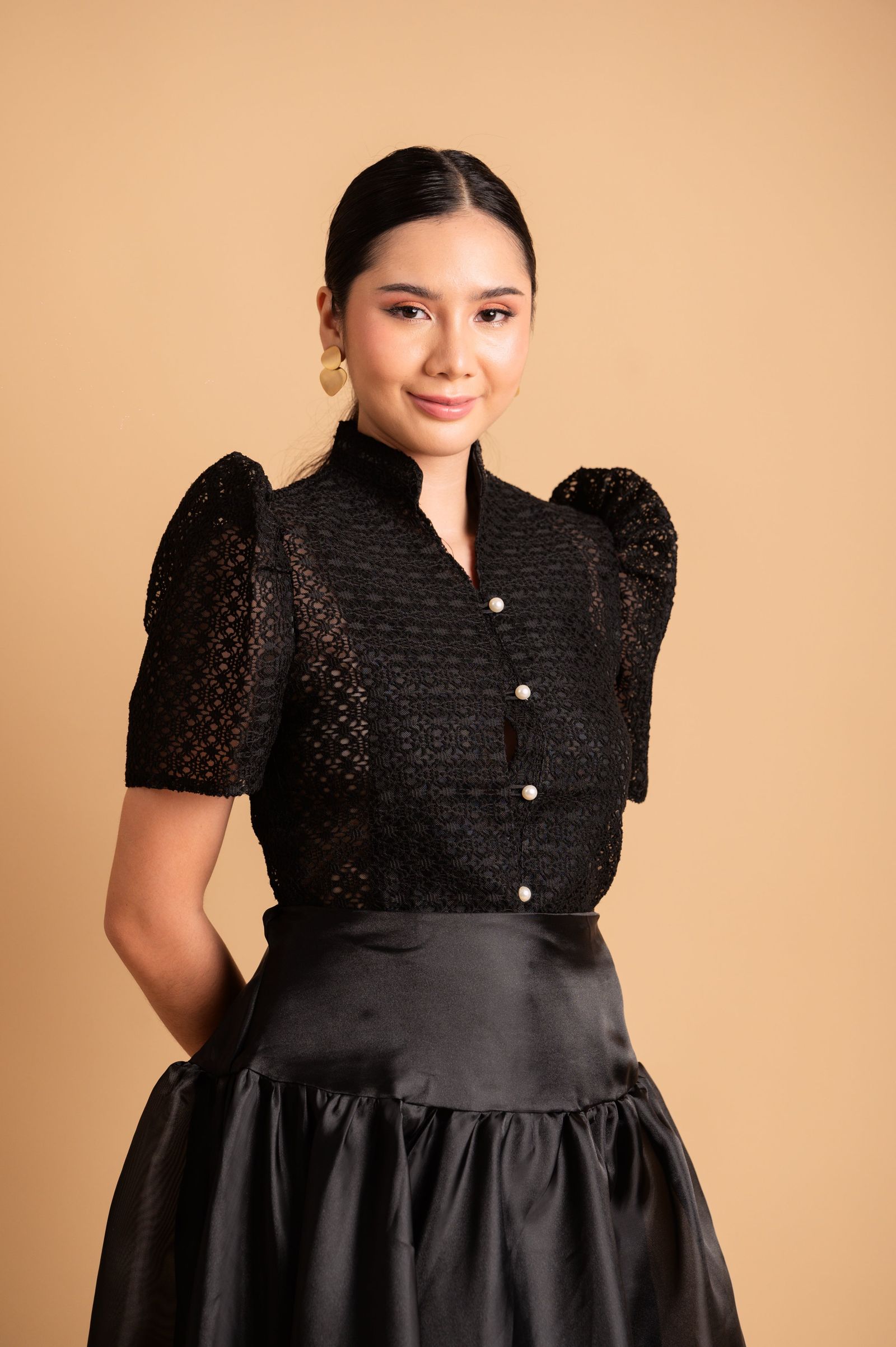 Modern Filipiniana: Nieves Top in Black