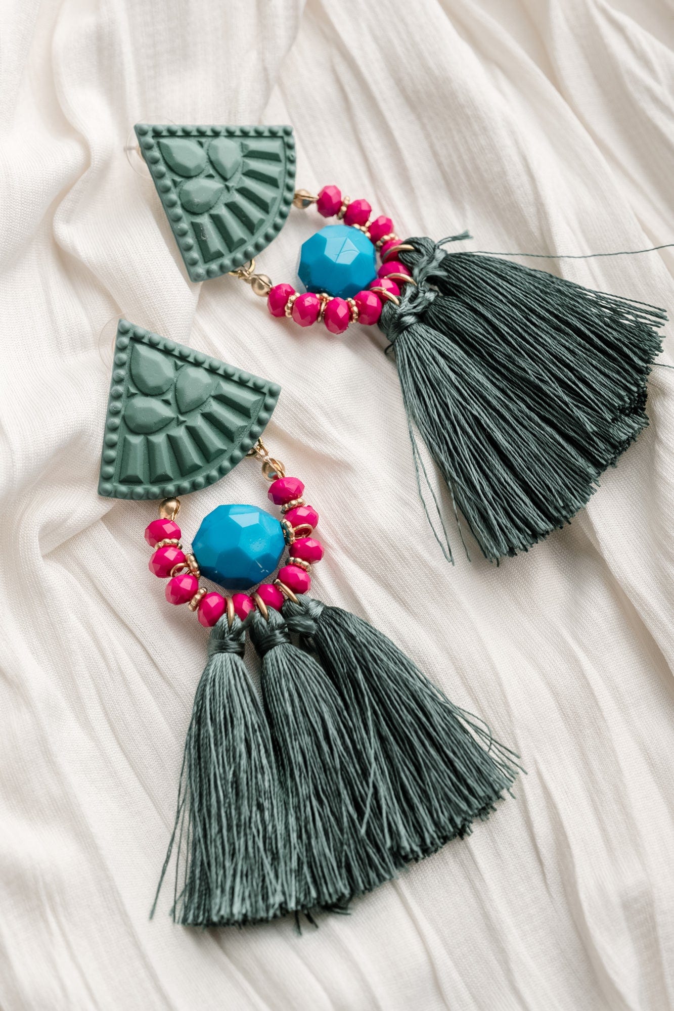 Never Too Much Tassel Earrings in Green