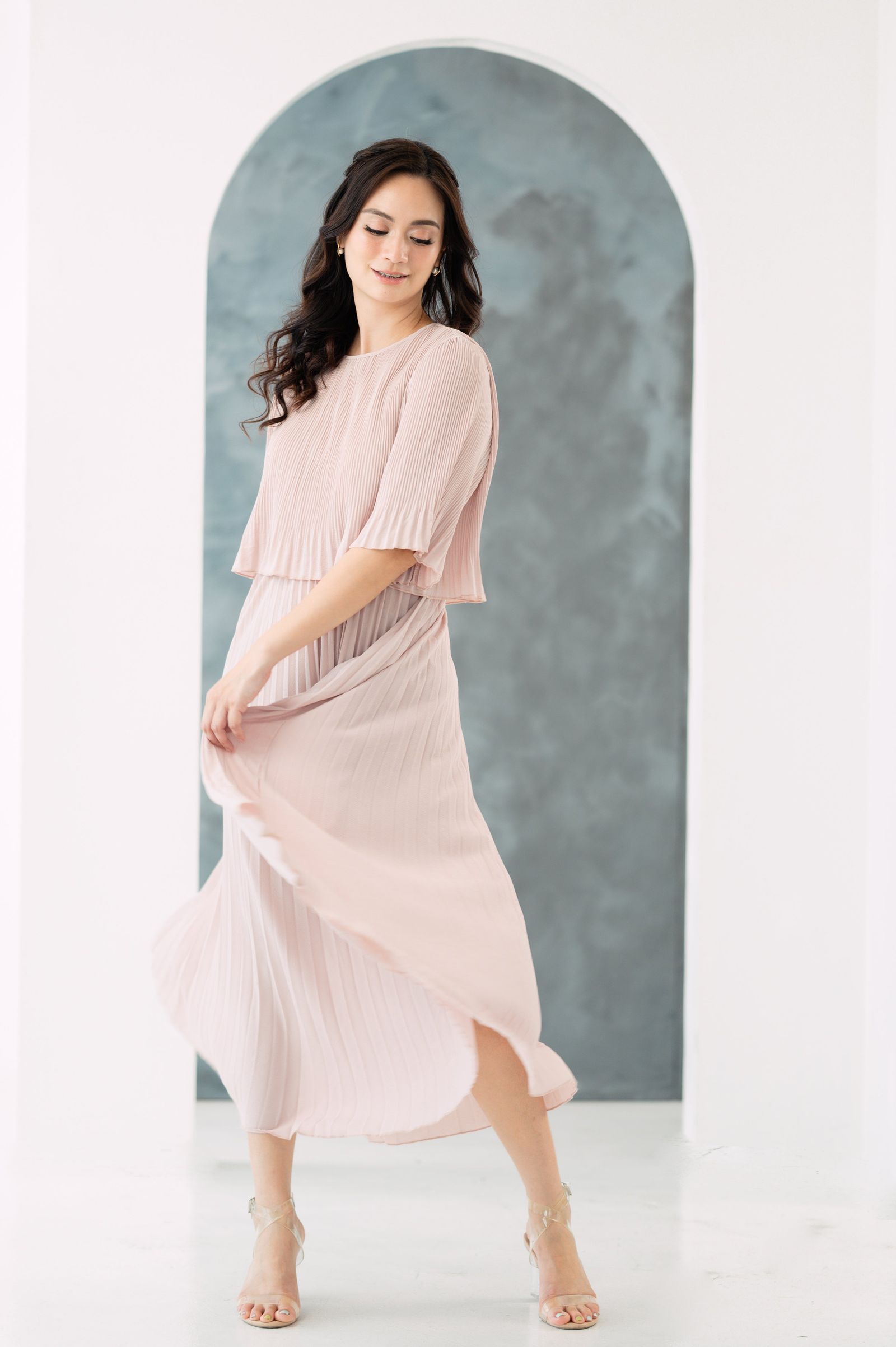 GS Party: Dianelle Flared Sleeve Pleated Dress
