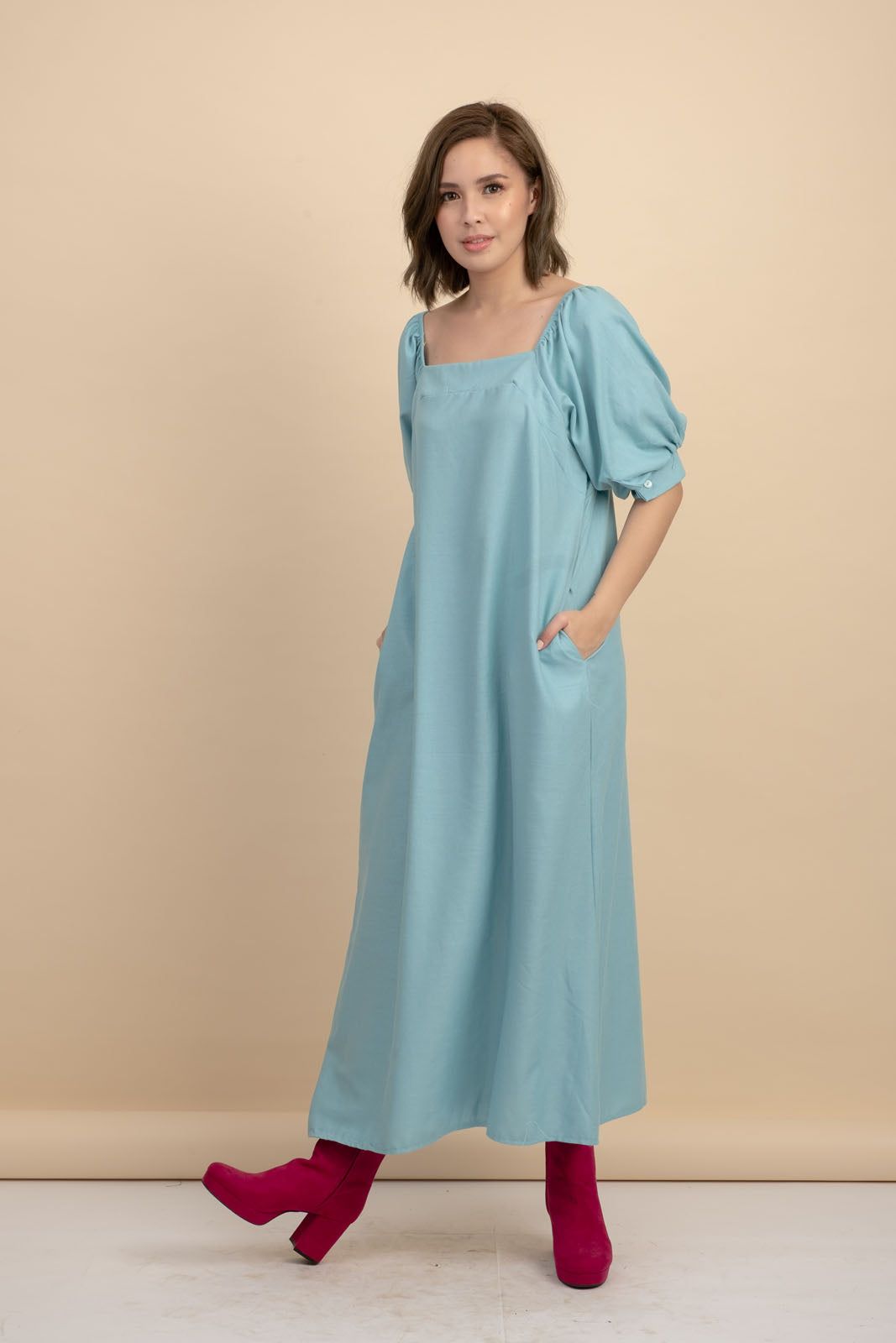 Carrie Blue Linen Maxi Dress