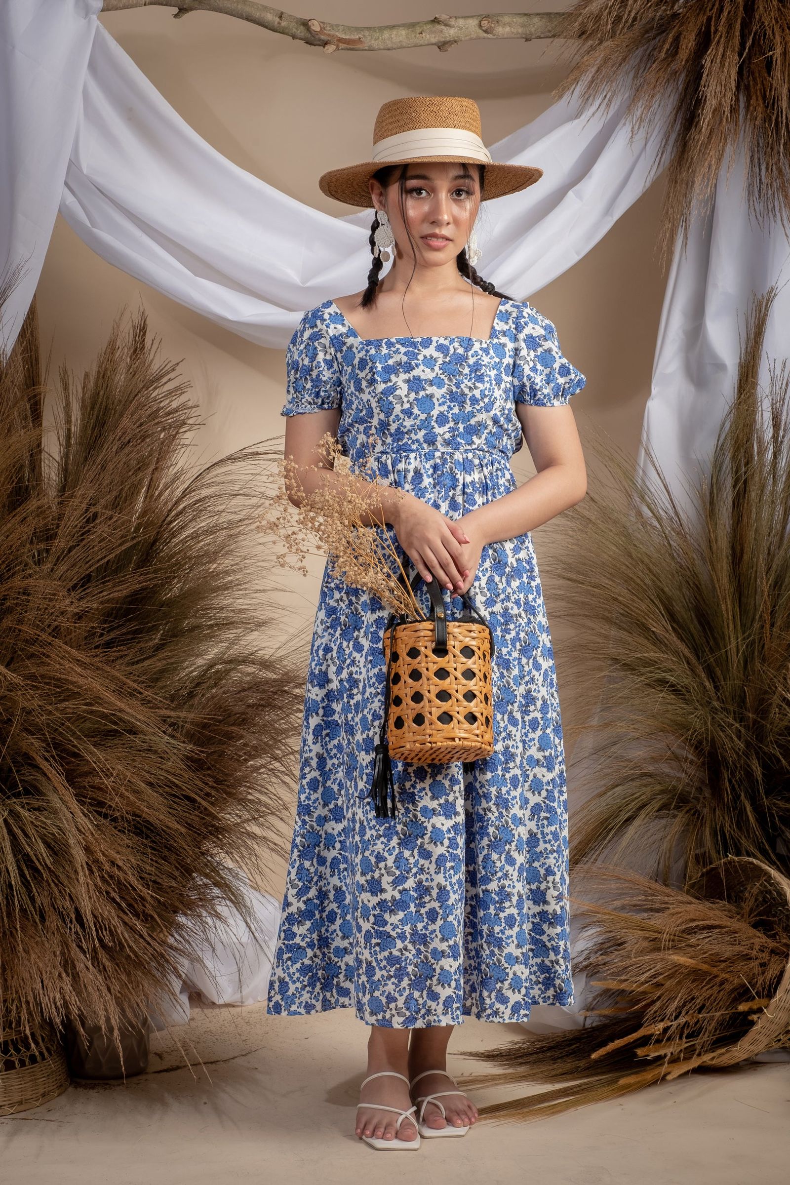 Maxwell Blue Floral Sexy Backless Dress
