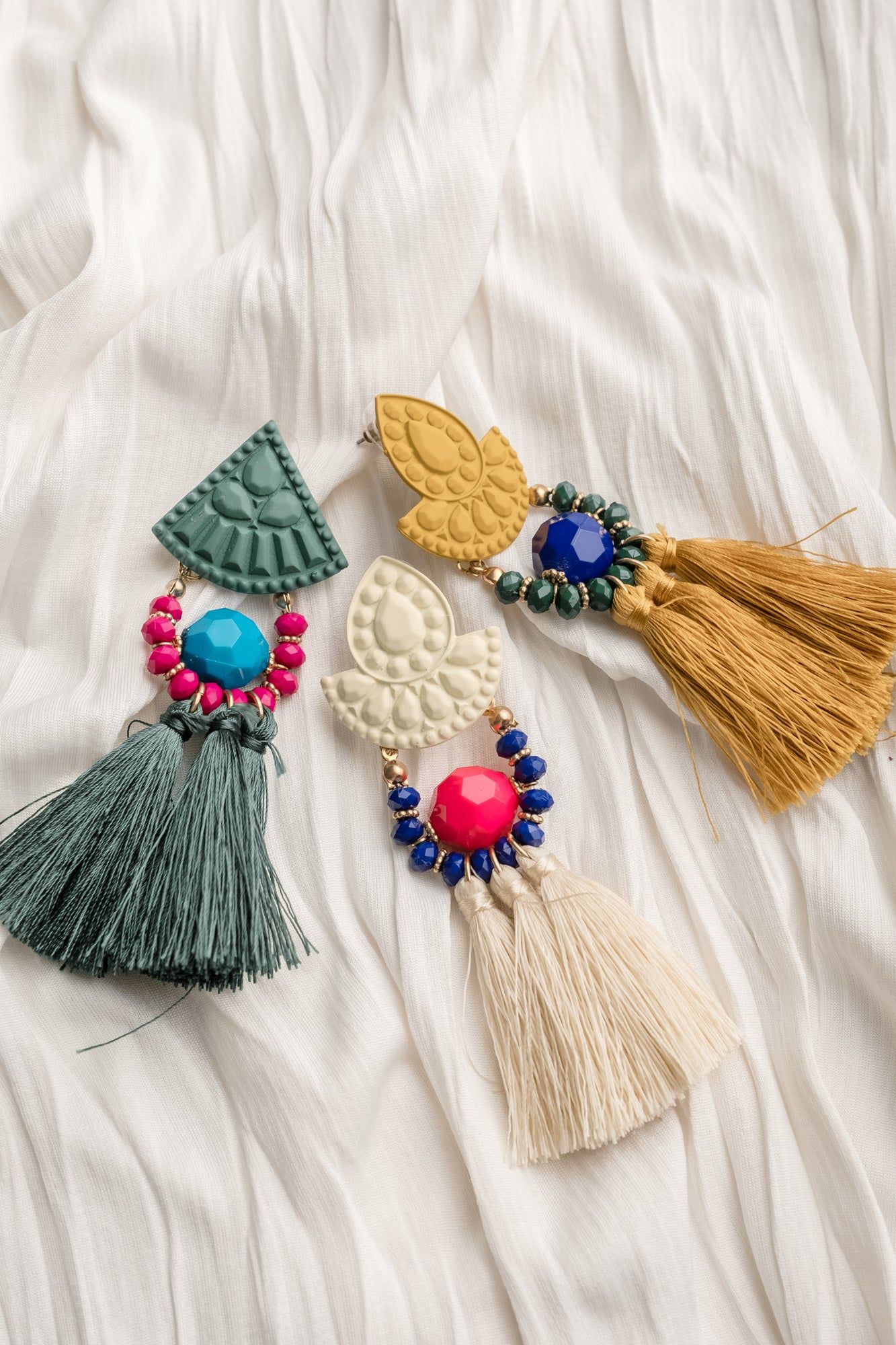Never Too Much Tassel Earrings in White