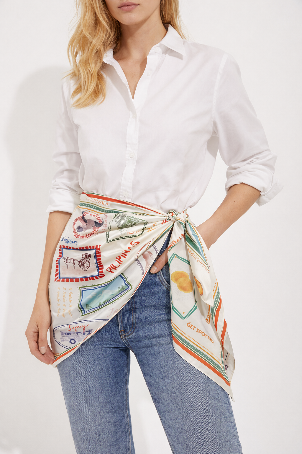 MNL EMGEE by Get Spotted: Silk Scarf in Pamana Postmark Fabric