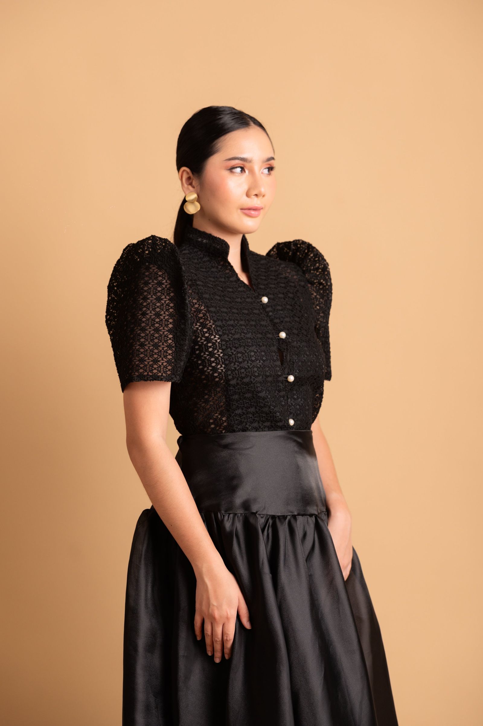 Modern Filipiniana: Nieves Top in Black