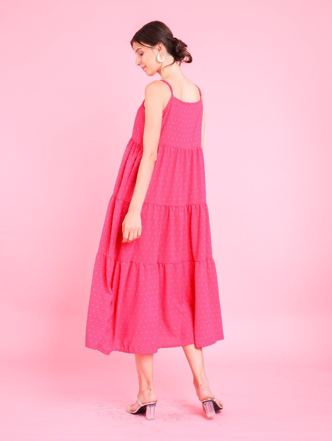 GET SPOTTED SHOP STOCKS Barbiecore: Eteri Tiered Dress