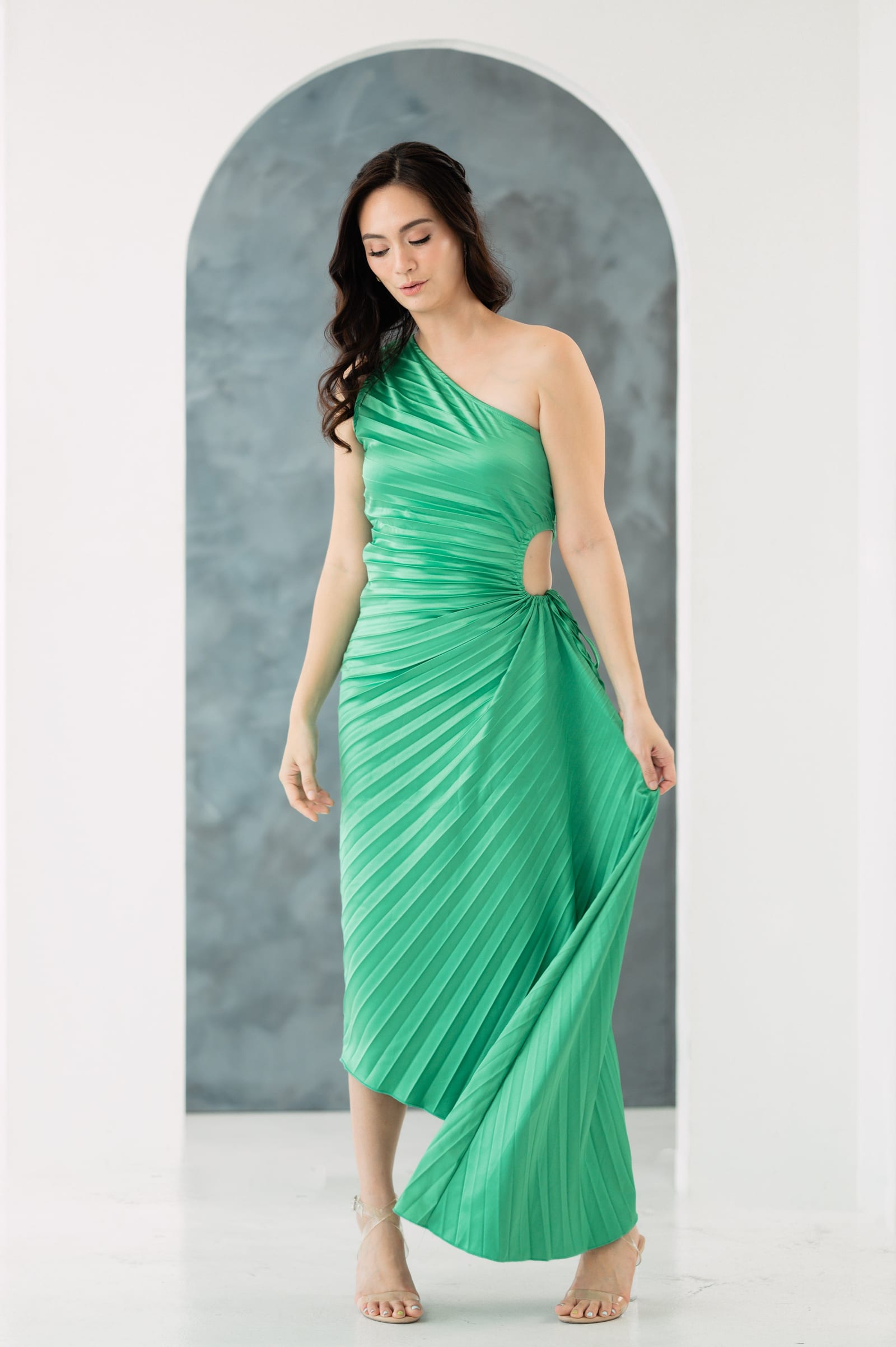 GS Party: Renee One Shoulder Pleated Dress with Cutout Details