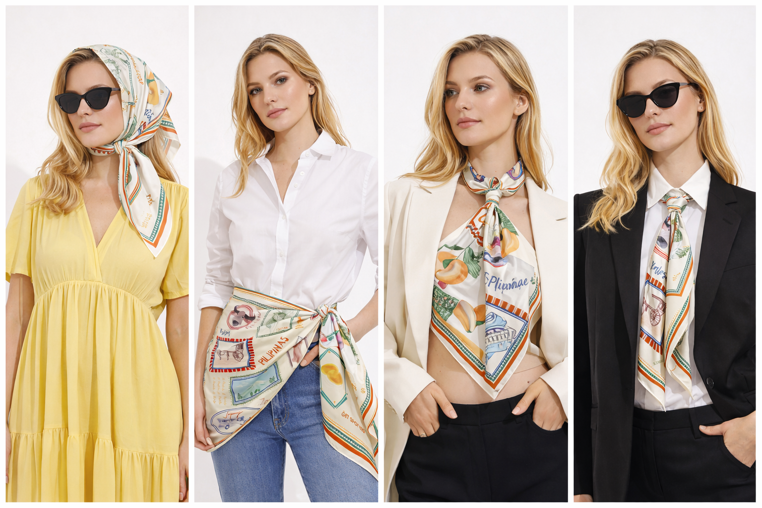 MNL EMGEE by Get Spotted: Silk Scarf in Pamana Postmark Fabric