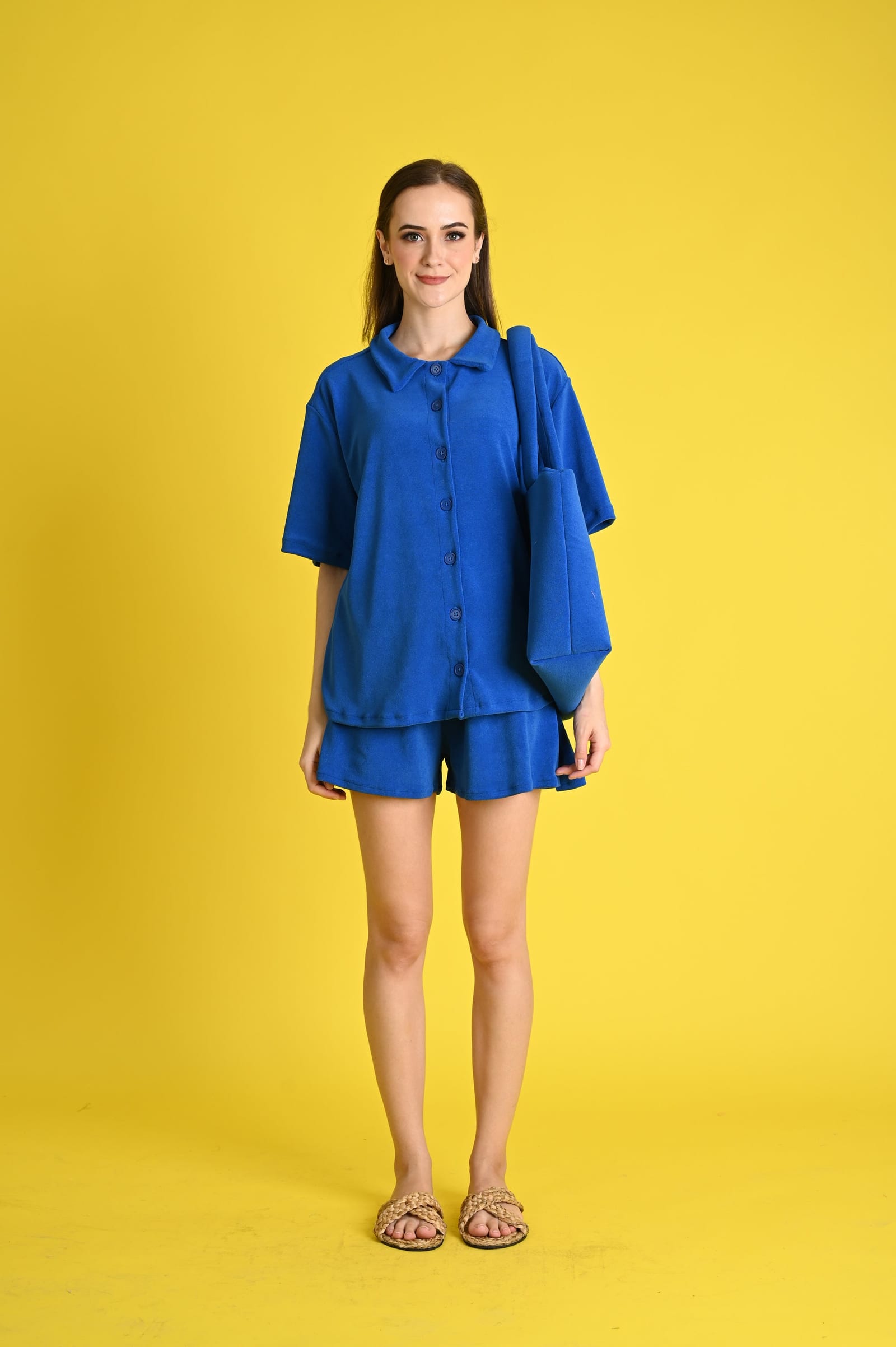 Swim 2023: Dridan Towellete Buttoned Top and Shorts Set