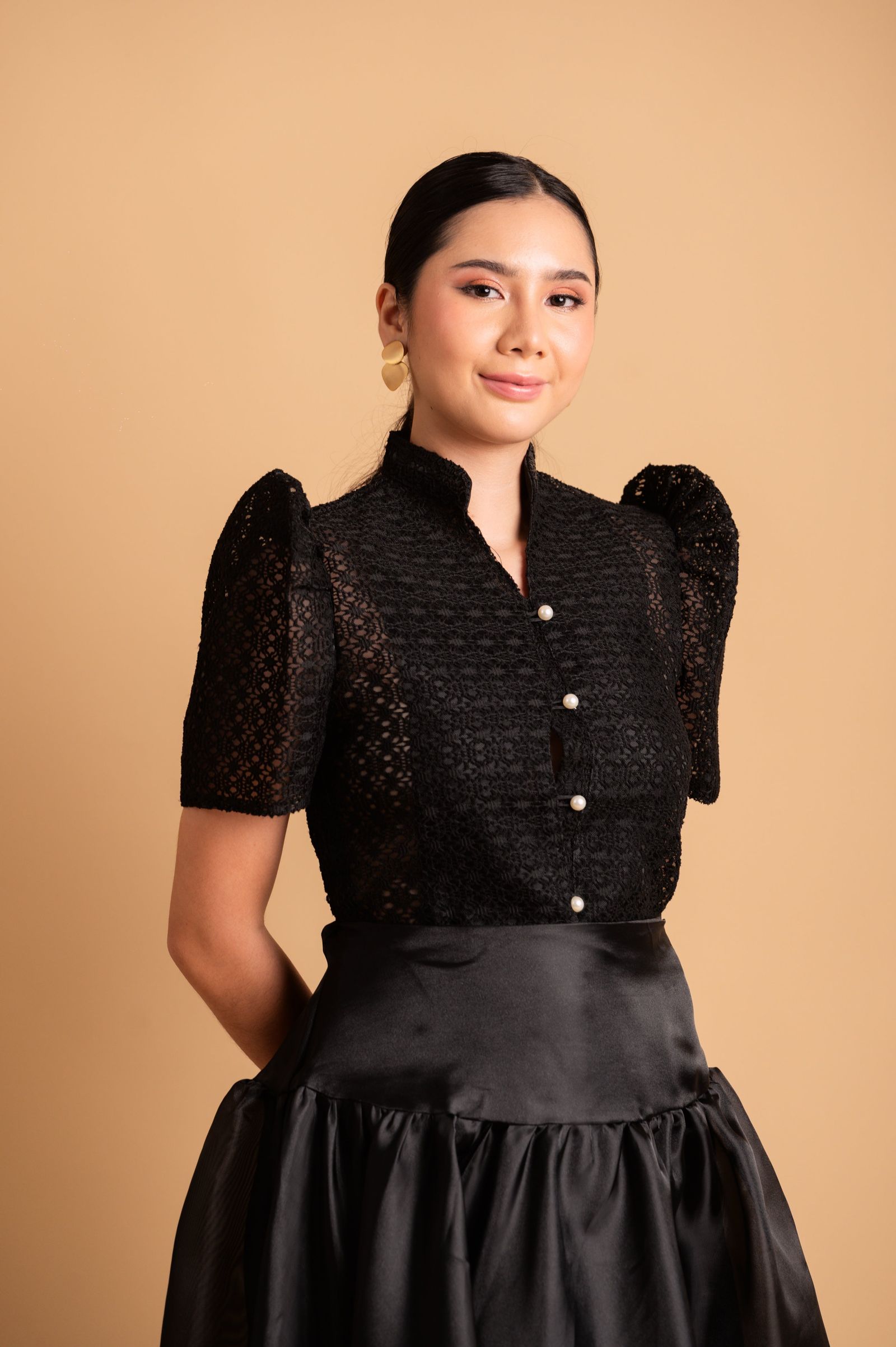 Modern Filipiniana: Nieves Top in Black