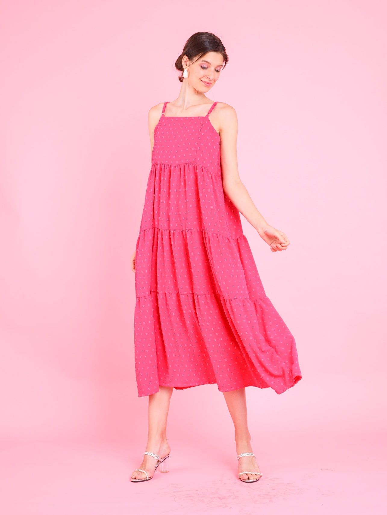 GET SPOTTED SHOP STOCKS Barbiecore: Eteri Tiered Dress