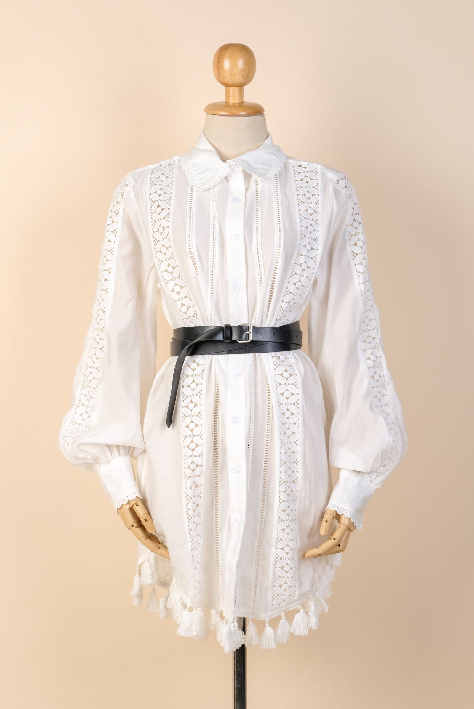 Holiday 04 White Button Down Dress w/ Belt