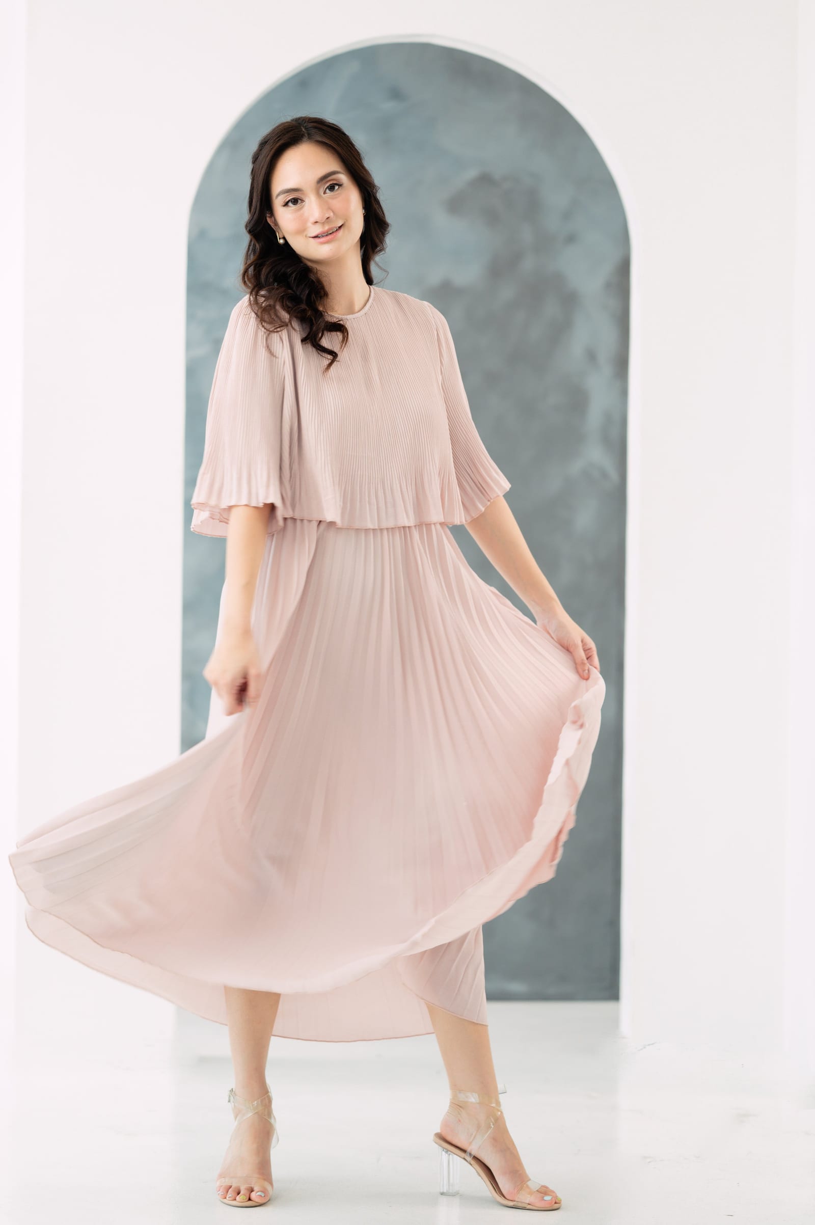 GS Party: Dianelle Flared Sleeve Pleated Dress