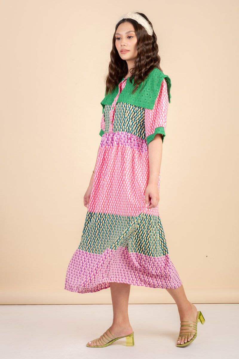 Pam Pink/Green Midi Dress