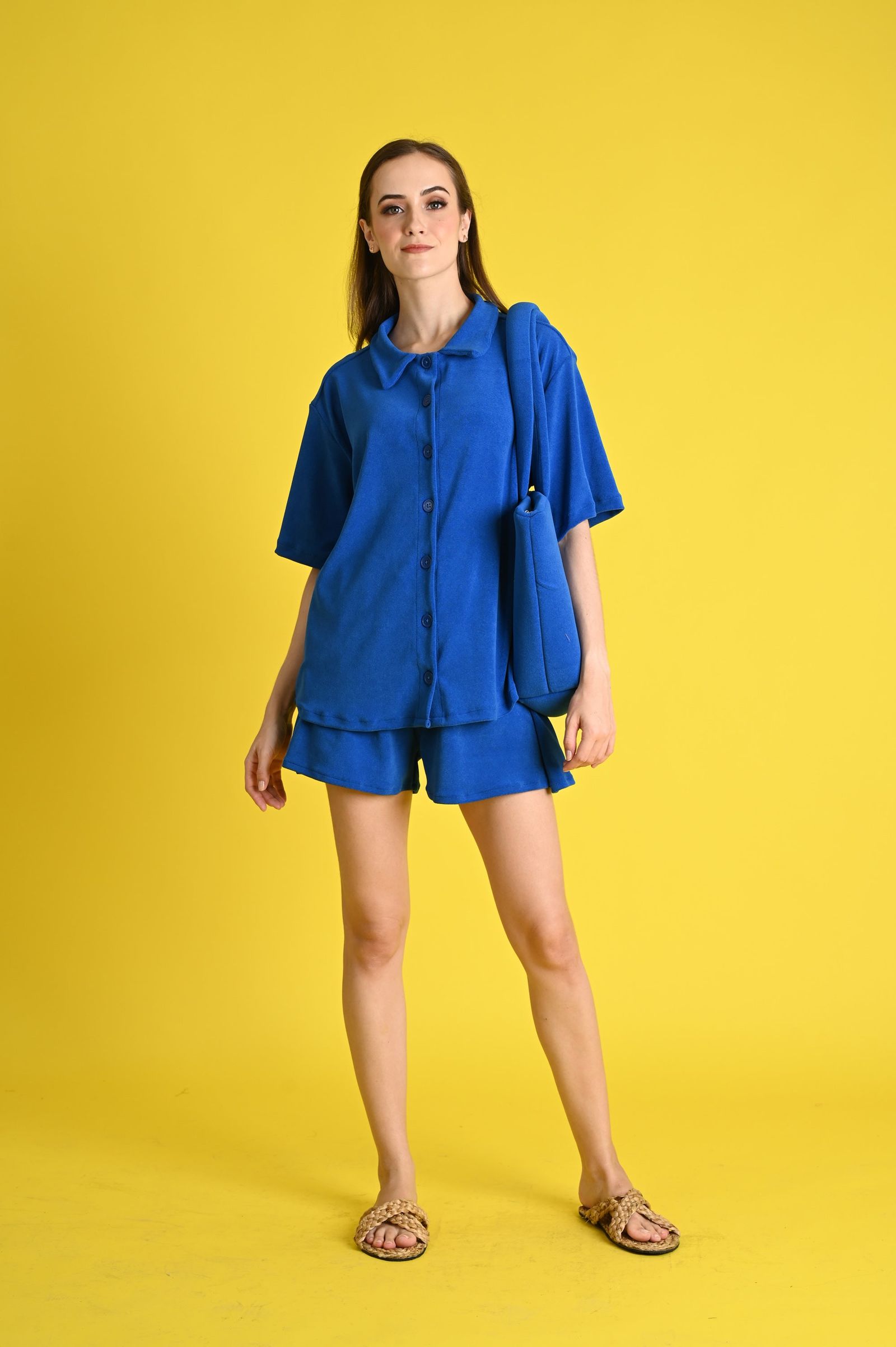 Swim 2023: Dridan Towellete Buttoned Top and Shorts Set