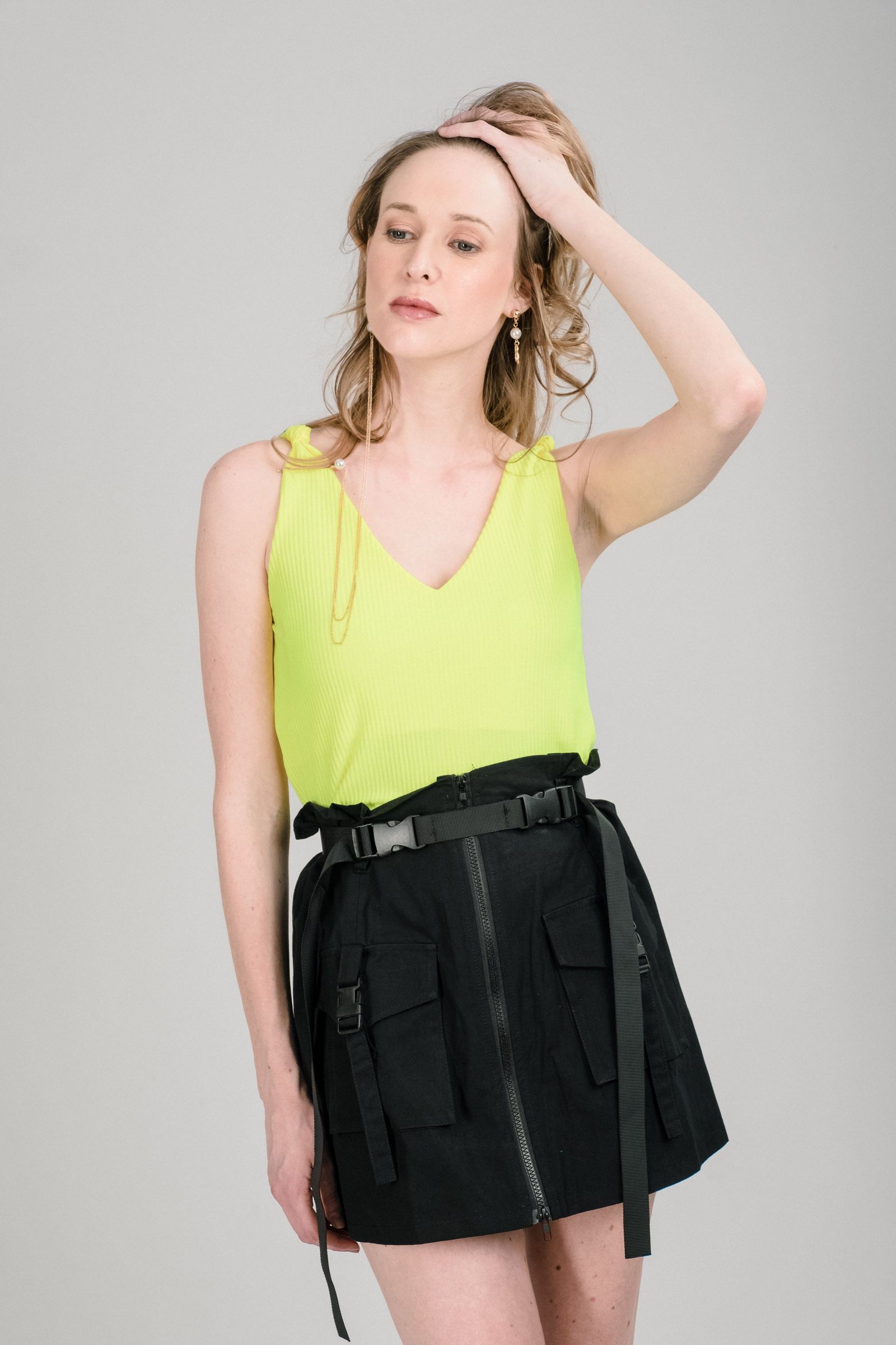 Pesca Ribbed Top in Neon Green