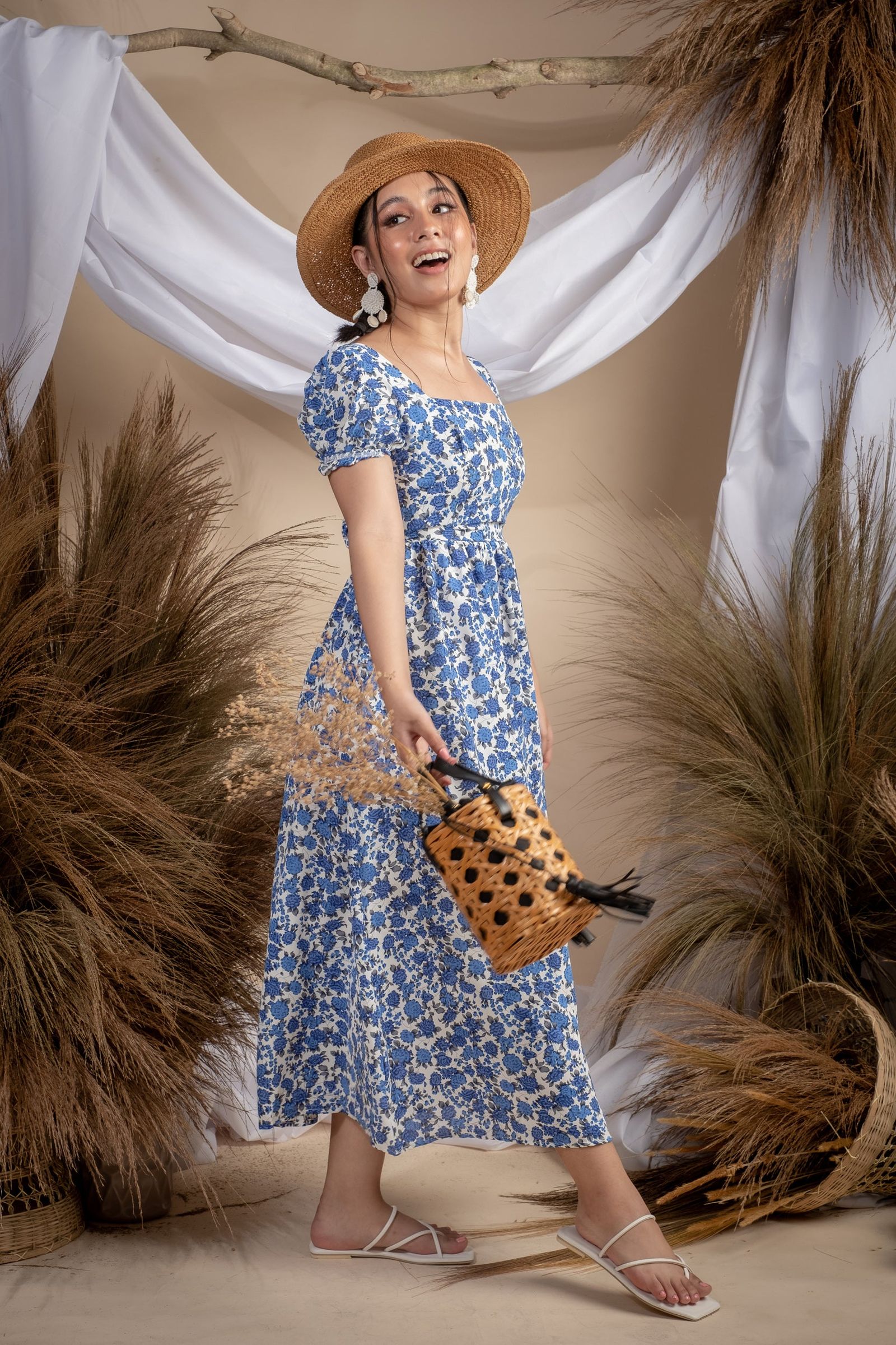 Maxwell Blue Floral Sexy Backless Dress