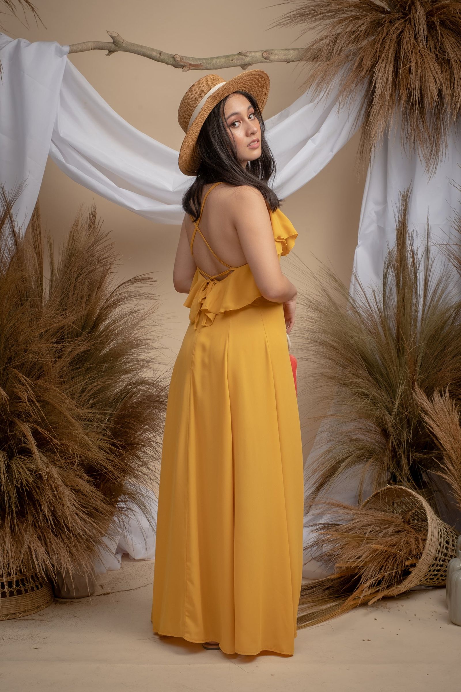 Martha Yellow Sexy Back Dress