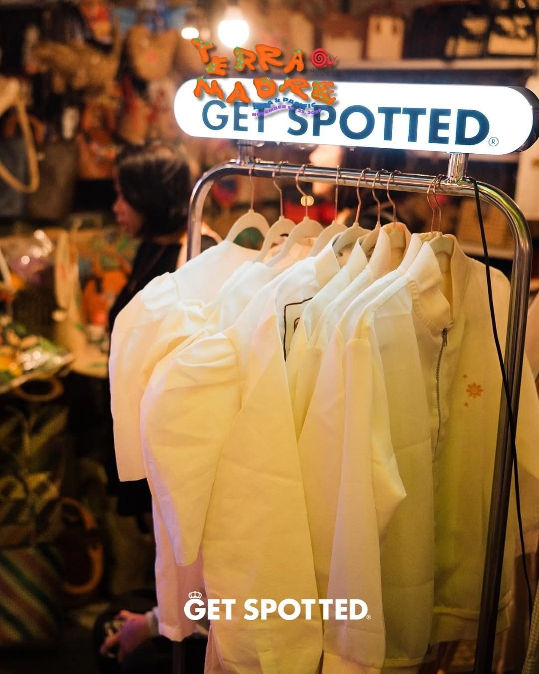 Barong on the rack under the Get Spotted sign