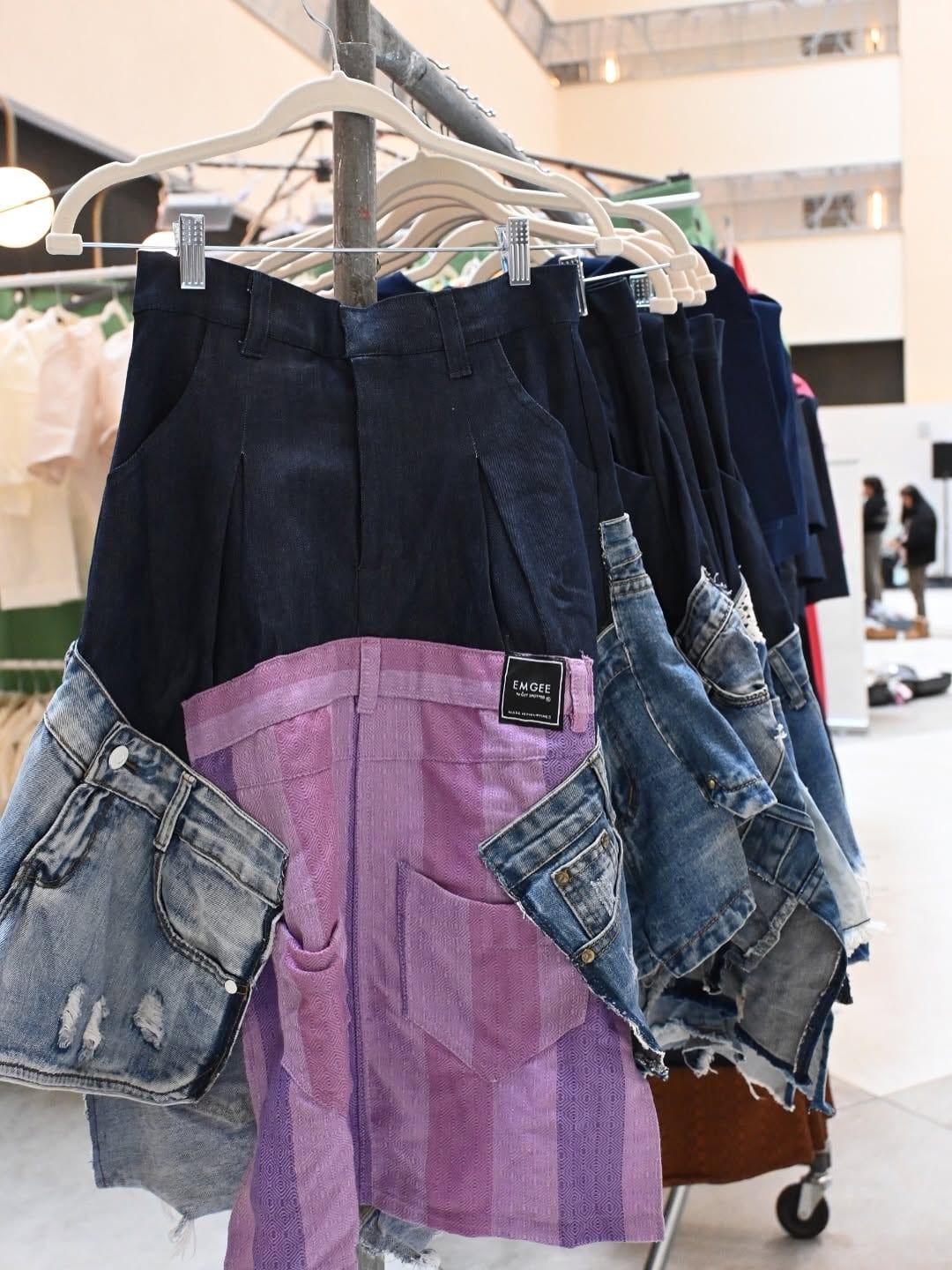 Handwoven hablon skirt with denim pockets from CHICKS x Get Spotted